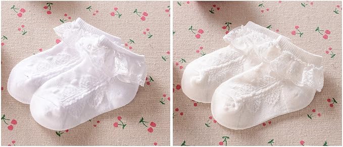 EPEIUS Baby Girl Ruffle Socks, Eyelet Frilly Lace Socks - Image 3