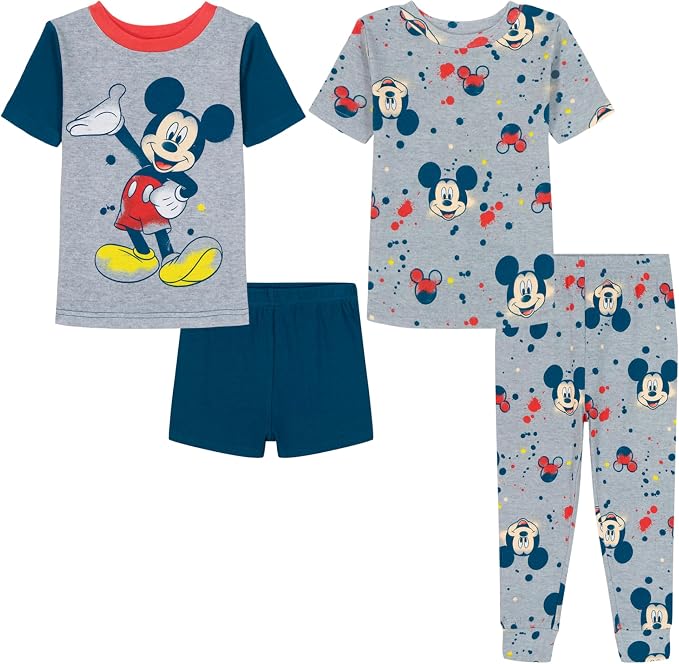 Disney Boys' 4-Piece Snug-fit Cotton Matching Comfortable Pajama Set, Soft & by Disney