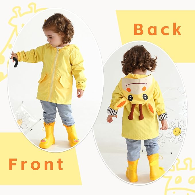 YOUNGER TREE Toddler Baby Boy Girl Duck Raincoat Cute Cartoon Hoodie Zipper - Image 2