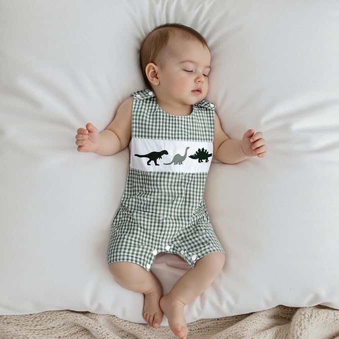 Newborn Baby Boys Sleeveless Seersucker Romper One Piece Straps Overalls - Image 7