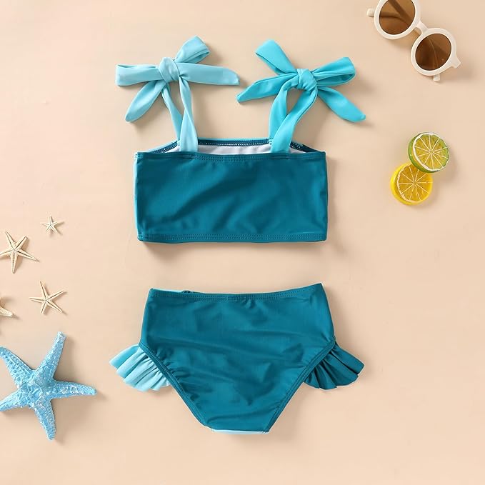 YOUNGER TREE Toddler Girls Two Pieces Swimsuit Color Block Stripe Swimwear Summer Beach Bathing Suit 18M-5T