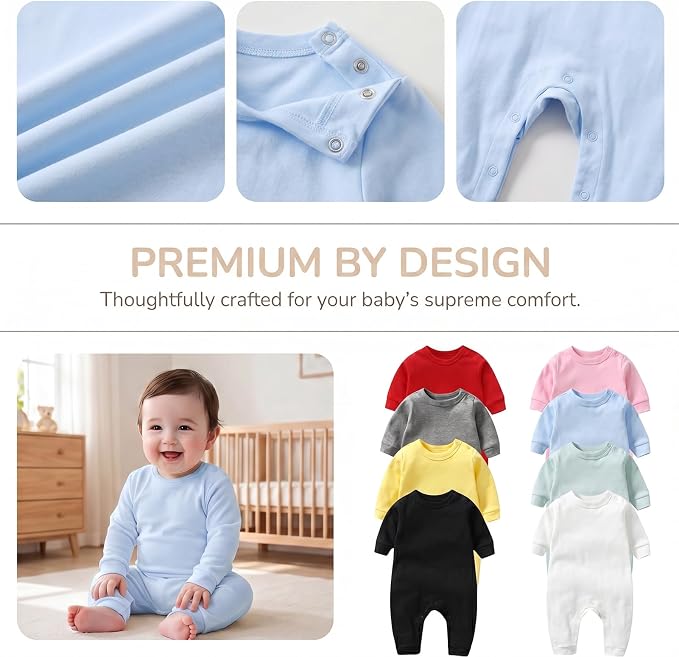Unisex Baby romper, Long Sleeve 100% Cotton Baby Clothes, Baby Footless Jumpsuit - Image 2