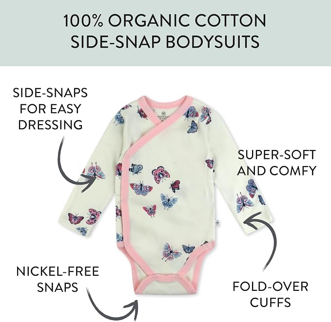 HonestBaby Baby 3-pack Long Sleeve Side-snap Kimono Bodysuits Organic Cotton - Image 2