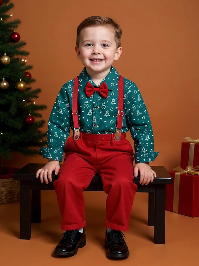 Boarnseorl Baby Boys Pants Sets,Toddler Gentleman Outfits, Infant Long Sleeve Shirt + Pants + Bow Tie + Suspenders