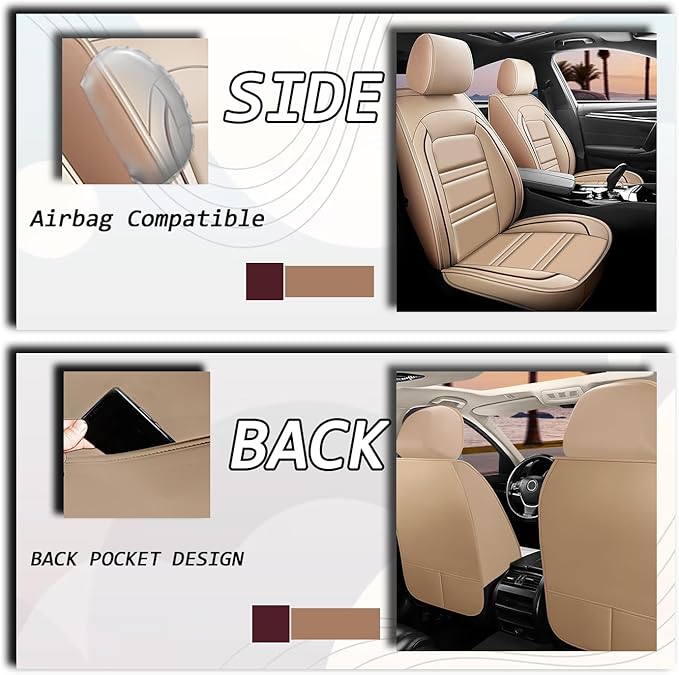 Seat Covers for JP Liberty 2002-2012 | 5-Seats Leather Seat Covers, Easy to Install Automotive Seat Covers Full Set (Full Set, Beige)