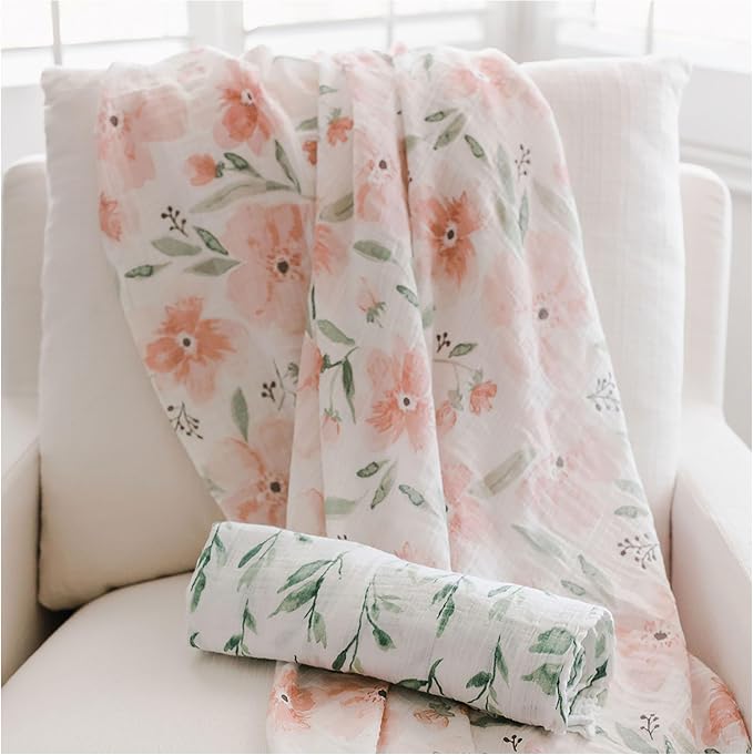 Crane Baby 100% Cotton Muslin Swaddle Blankets, Parker Pink Floral, Baby Blanket - Image 6