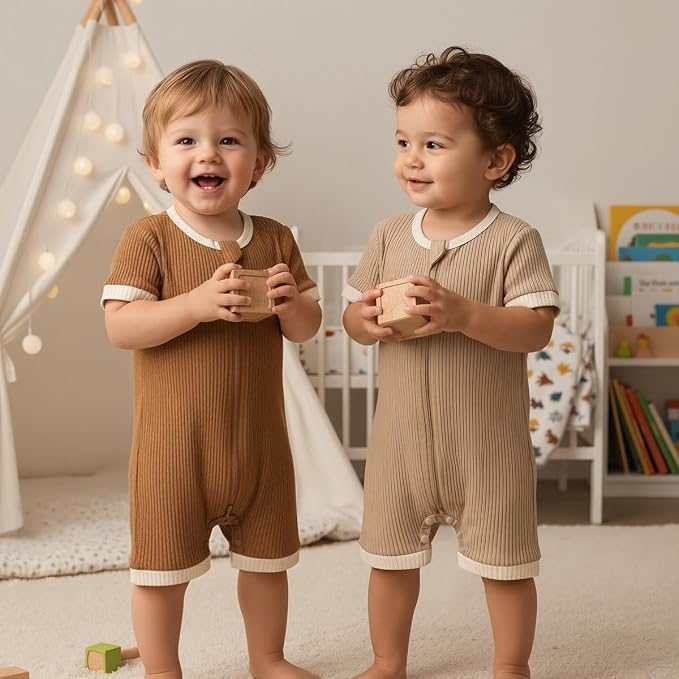 Bafeicao Unisex Baby Boy Girl 2/3 Pack Rompers Short Sleeve | 2 Way Zipper - Image 2