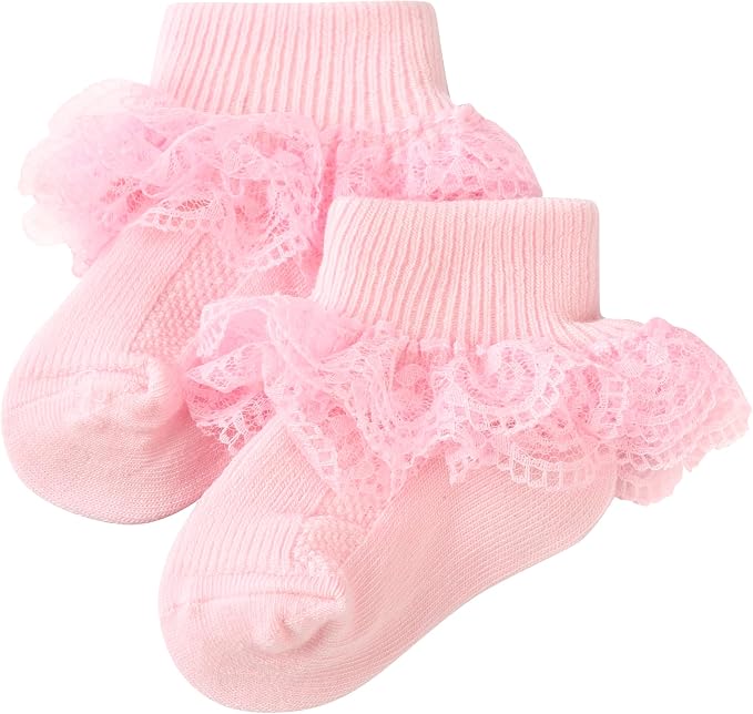 Methee ​Baby Girls Ruffle Socks, Infant Girls Double Lace Frilly Socks Newborn by Methee