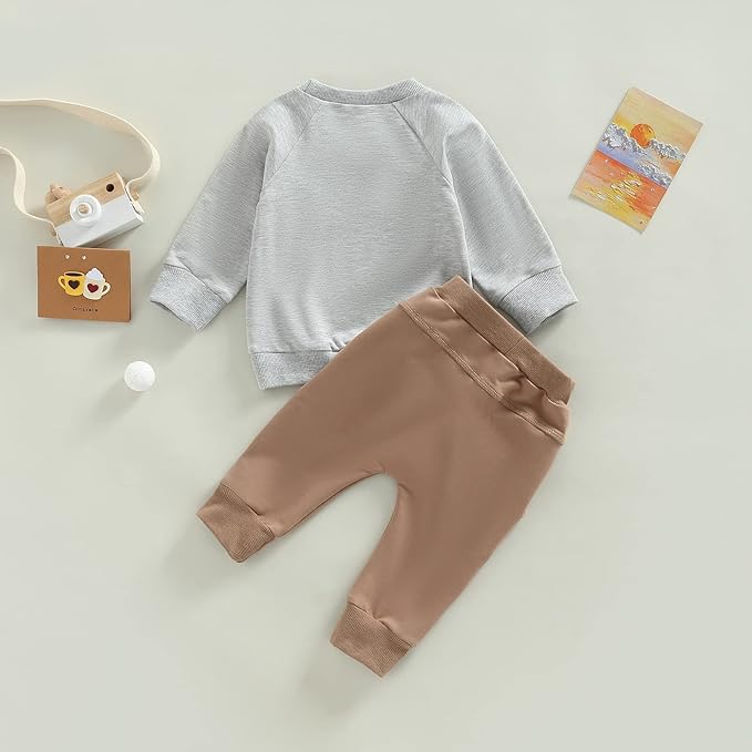 Toddler Baby Boy Clothes Solid Color Long Sleeve Crewneck Sweatshirt Top Casual Pants Set 2Pcs Fall Winter Outfits
