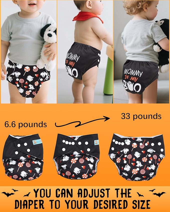 ALVABABY Halloween Baby Cloth Diapers One Size Adjustable Washable Reusable for Baby Girls and Boys 1 Pack with 2 Inserts AMD132-2TA