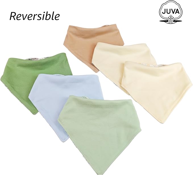 JUVA Baby Bandana Drool Bibs 6pk, Organic Cotton, Absorbent & Reversible | 100% - Image 3