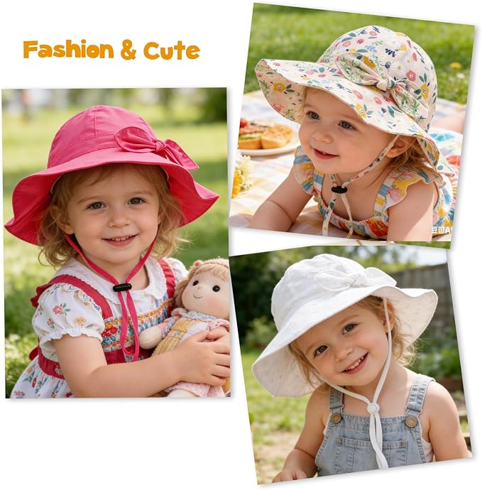 Baby Girl Sun Hat with UPF 50+ Outdoor Adjustable Beach Hat with Wide Brim - Image 7