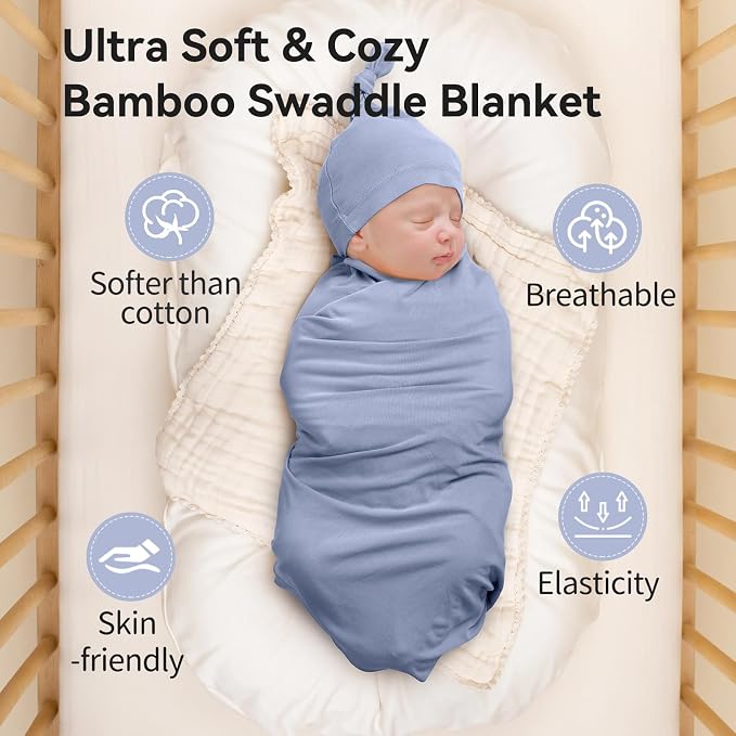 BubblePanda Rayon Made from Bamboo Newborn Swaddle Blankets 47"x47" 2-Packs | - Image 3