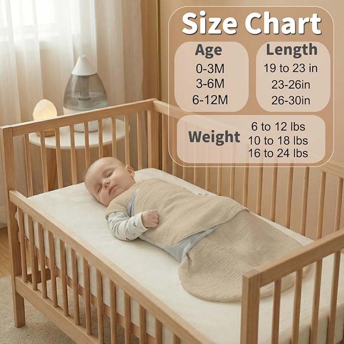 BSTOPPT Newborn Sleep Sack Baby Swaddle, 100% Muslin Cotton, 3-Way Adjustable - Image 4