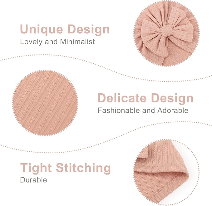 DRESHOW BQUBO 5 Pieces Newborn Baby Turban Hats Bow Baby Infant Beanie - Image 6