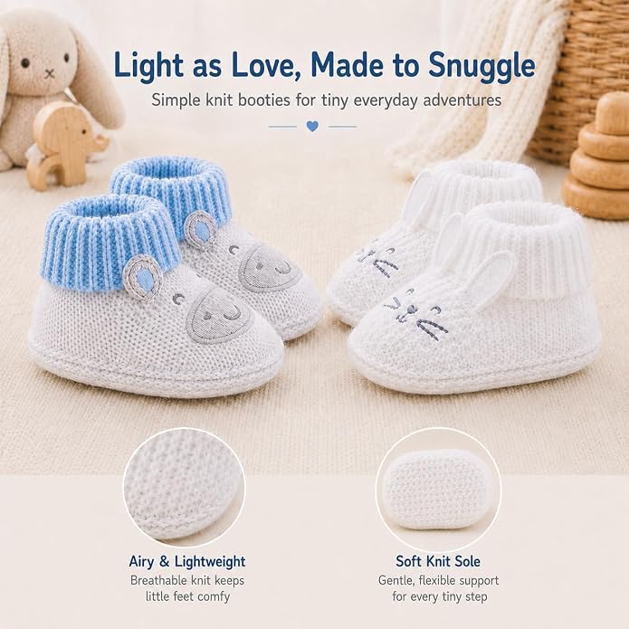 2 Pairs Baby Booties Newborn First Walkers Cozy Shoes Warm Knit Soft Booties - Image 4