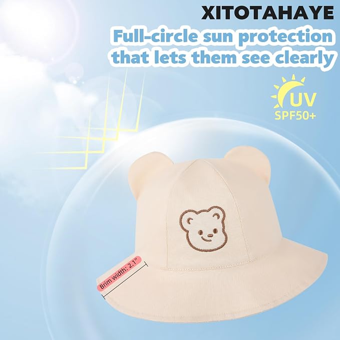 Baby Sun Hat with Bear Ear for Boys Girls, Cute Toddler Summer Bucket Hats - Image 3