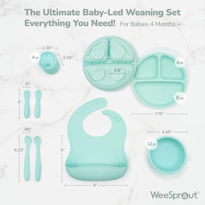WeeSprout Baby Led Weaning Bundle, Silicone Suction Bowl, Bib & Cup, Develops - Image 2