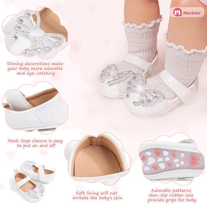 Meckior Infant Baby Girls Soft Sole Bowknot Princess Wedding Dress Mary Jane - Image 5