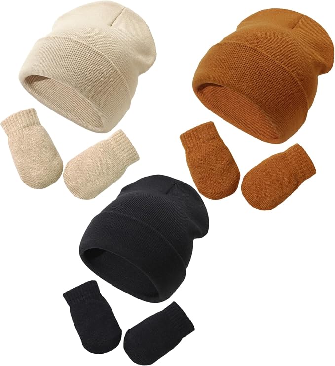 Baby Beanie Hat Gloves Set, Kids Winter Warm Knit Hat by DANMY