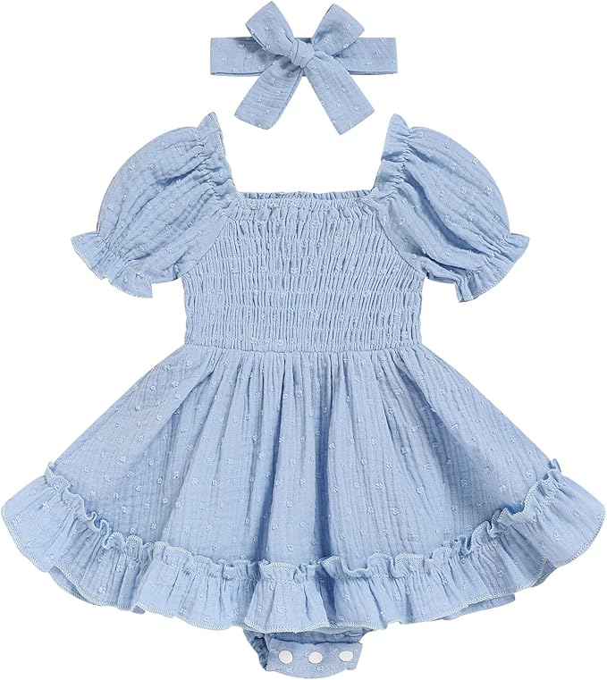 GRNSHTS Baby Girl Romper Dress, Puff Sleeve Smocked Outfit by GRNSHTS