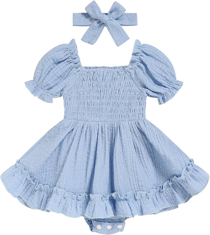GRNSHTS Baby Girl Romper Dress, Puff Sleeve Smocked Outfit by GRNSHTS