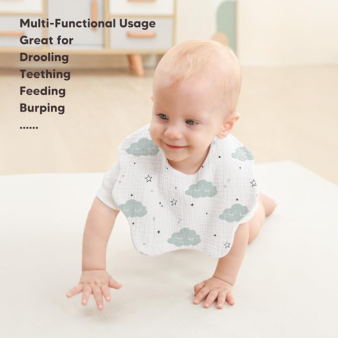 Bearmoss Muslin Baby Bibs for Drooling & Teething Cotton Drool Bib 6 Pack | - Image 4