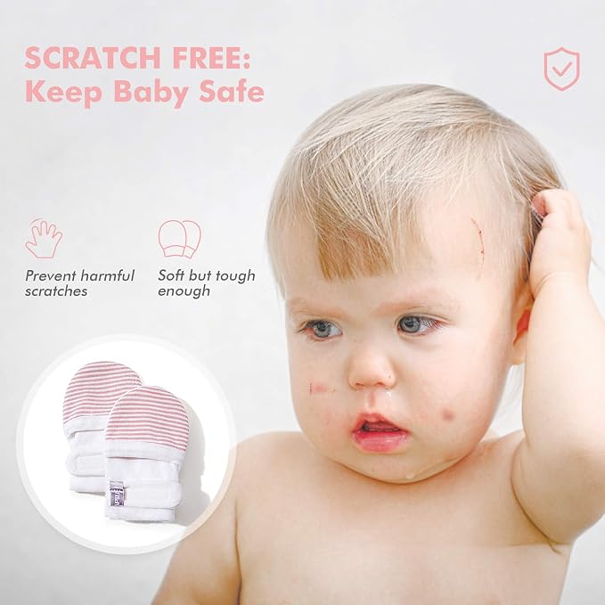 Baby Newborn No Scratch Mittens Stay On, 100% Cotton Adjustable 0-12M | Soft - Image 2