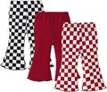 SOBOWO Checkered Baby Girl Flare Pants 3 Pack Toddler Bell Bottoms Plaid Ruffle Leggings Pants Fall Winter Outfits Size 6M-4T