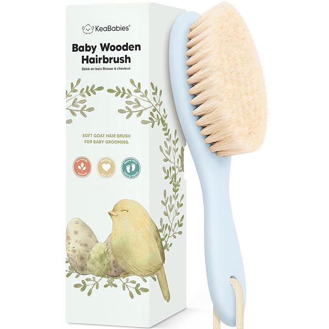 Wooden Baby Hair Brush - Cradle Cap Baby Brush with Soft Goat Bristles, Perfect Gentle Scalp Newborn Comb for Infant, Girls, Boys, Bath Essentials(Frost, Oval)