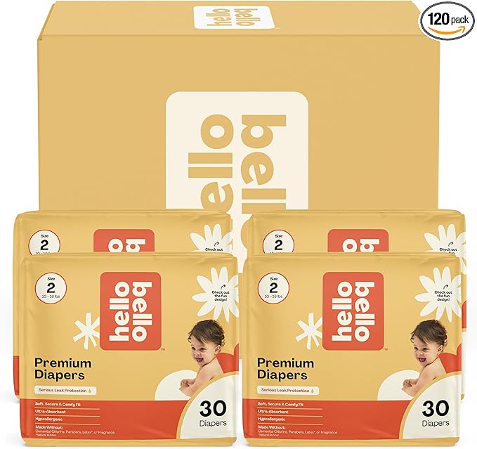 Hello Bello Diapers, Size 2 (10-16 lbs) Wild Cats, 120 Count Value Pack of Premium Disposable Baby Diapers, Hypoallergenic with Soft, Cloth-Like Feel