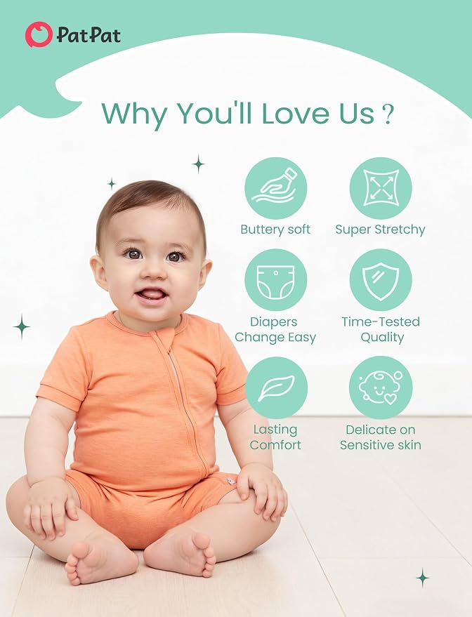 PATPAT Baby Boy and Girl Bamboo Viscose 2-Pack Romper | 2-Way Zipper, Soft and - Image 3
