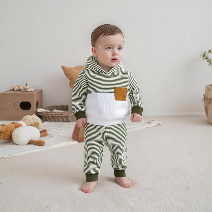 Infant Baby Boy Fall Winter Clothes Outfit Hooded Long Sweatshirt Pant Set - Image 3