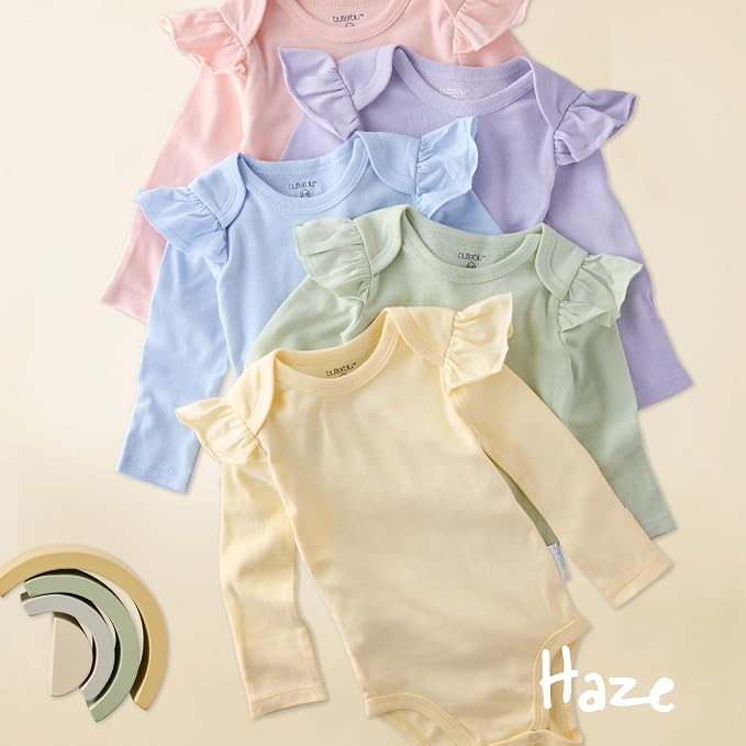 Butterblu Ashley 5-Pack Long Sleeve Ruffle Shoulder Bodysuits 100% Cotton | - Image 5
