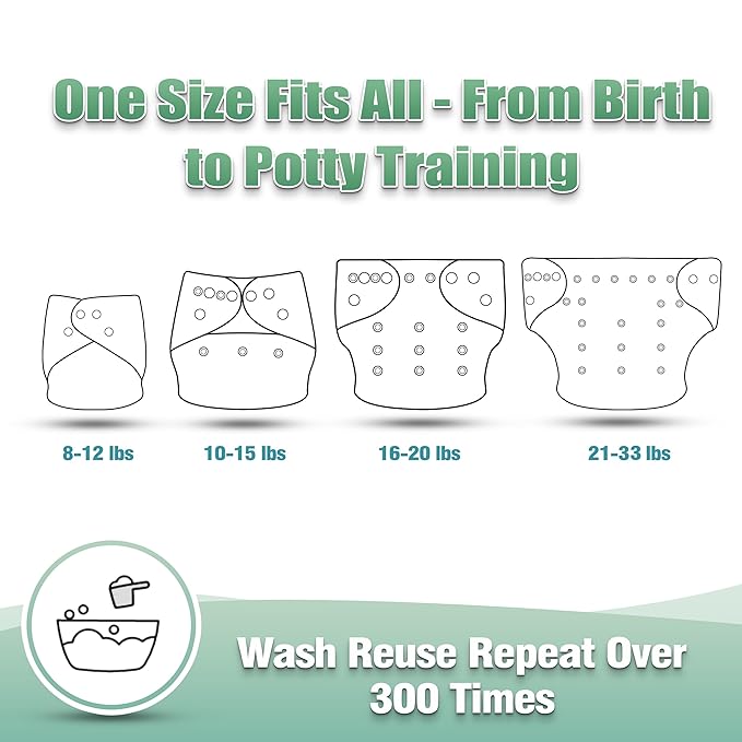 Wegreeco Cloth Diapers 6 Pack with Inserts & Wet Bag, Washable Reusable Diapers for Babies, One Size Adjustable (Colorful Summer)