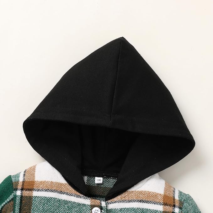 YOUNGER STAR Toddler Kids Boys Girls Flannel Hooded Plaid Shirt Button Baby Red - Image 4