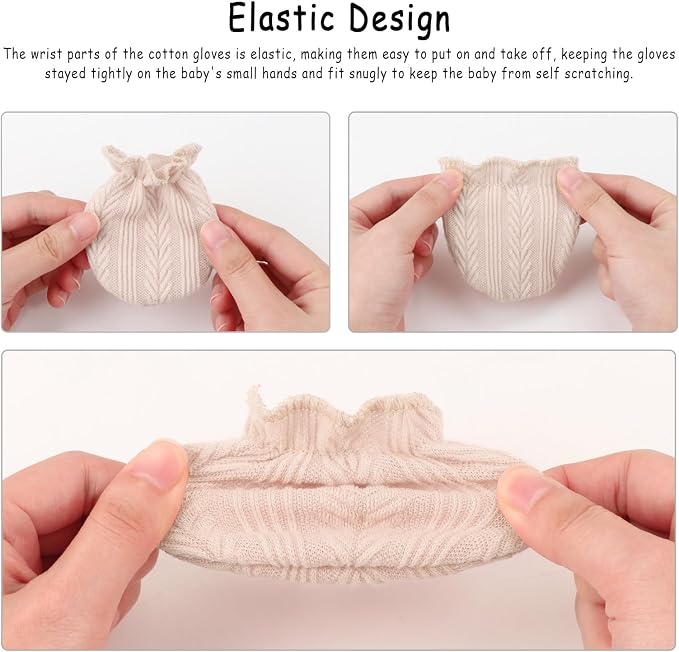 AQOKKA Newborn Baby Mittens No Scratch Cotton Elastic Wrist Gloves Infant - Image 3
