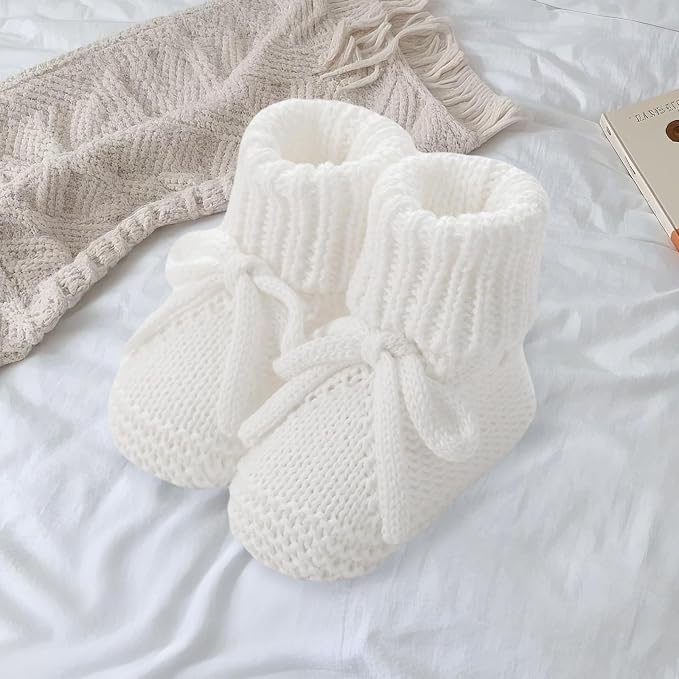 SOLILOQUY Baby Boy Girl Cozy Knit Booties Stay-On Bow Tie Newborn First Shoes - Image 5