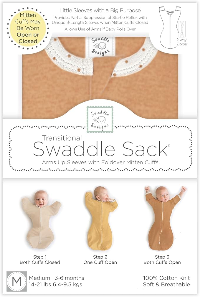 SwaddleDesigns Transitional Swaddle Sack, Arms Up Half-Length Sleeve & Mitten - Image 8