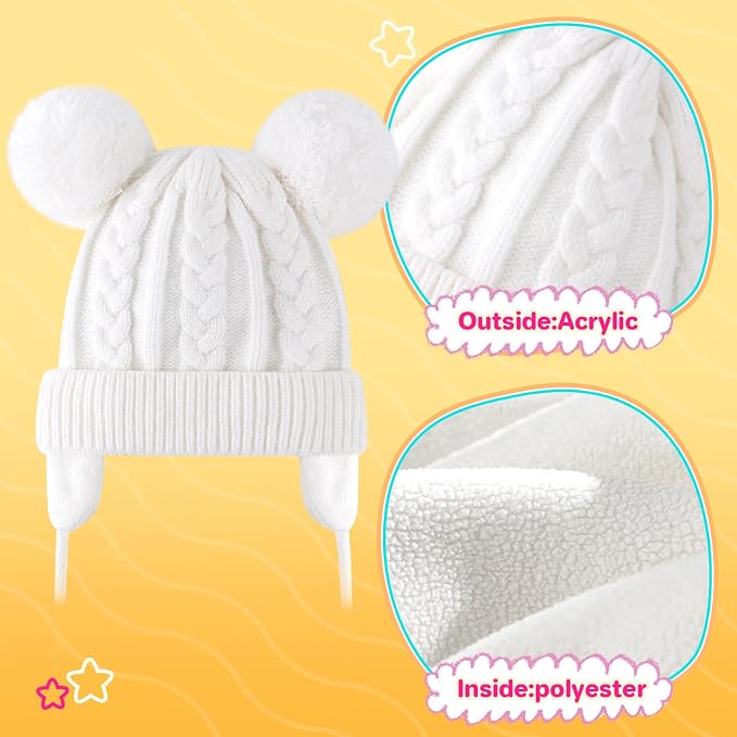 Duoyeree Toddler Winter Hat, Earflap Double Pom Pom Knit Beanie 0-36M - Image 5