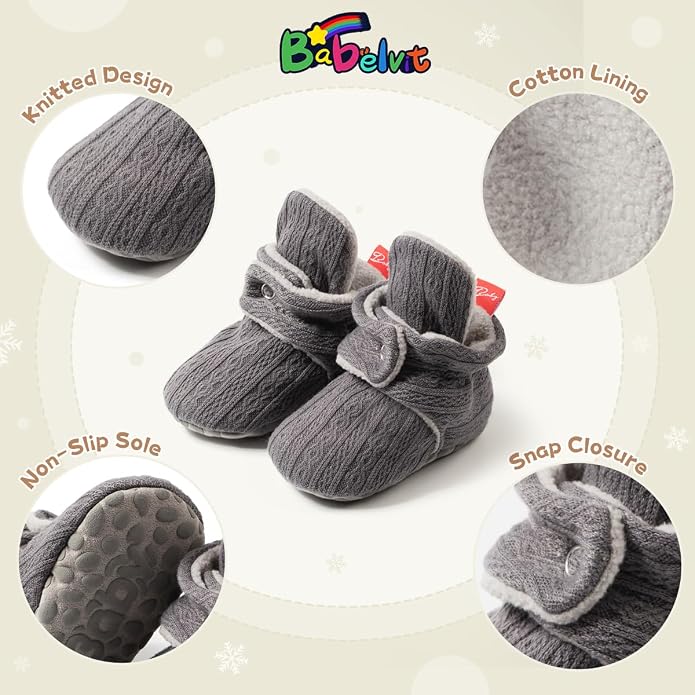 Babelvit Newborn Baby Boy Girl Soft Fleece Booties Stay On Infant Slippers - Image 5