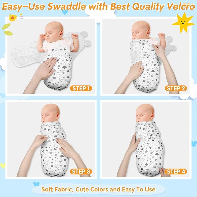 3 Pack Preemie Swaddle with Hat & Mittens Set, Adjustable Cotton Swaddle - Image 6