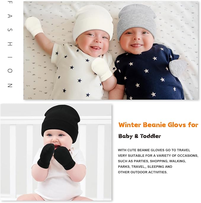 Baby Beanie Hat Gloves Set, Kids Winter Warm Knit Hat - Image 7