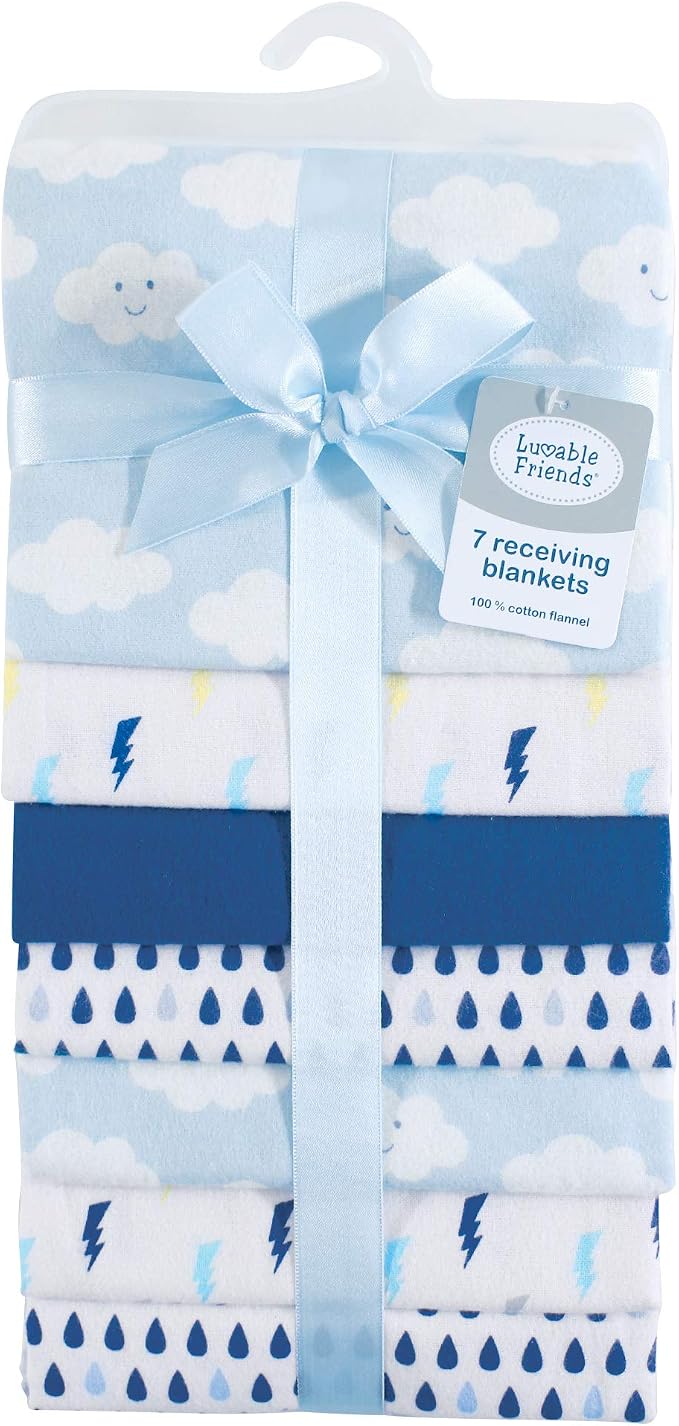 Luvable Friends Unisex Baby Cotton Flannel Receiving Blankets, Boy Clouds - Image 2