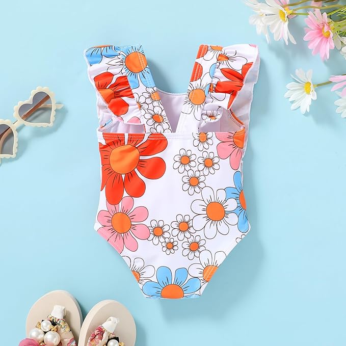 Newborn Baby Girl Ruffle Swimsuit Infant Toddler One Piece Floral Bikini Beach Bathing Swimwear Set