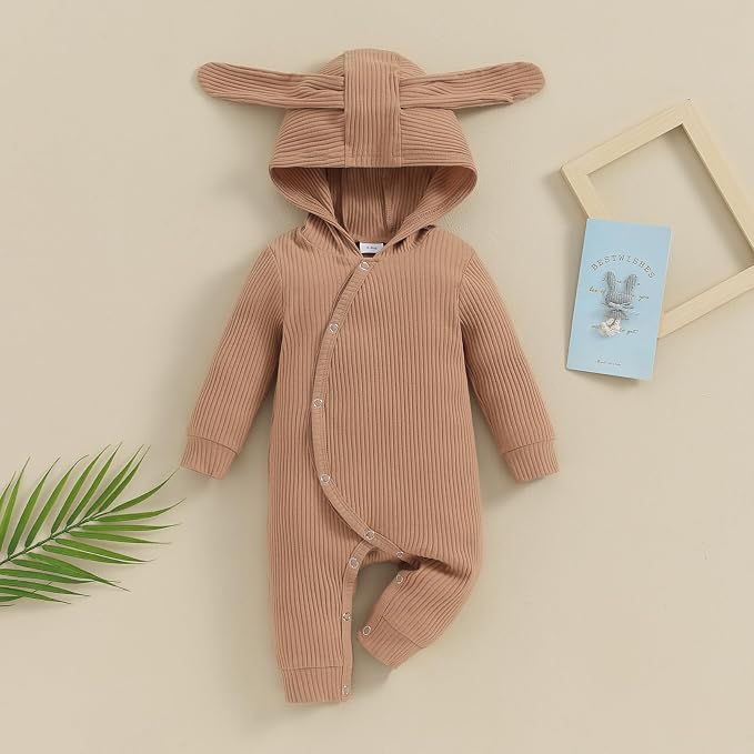 Newborn Baby Boy Girl Romper Easter Outfits Bunny Ear Hoodie Button Onesie - Image 2