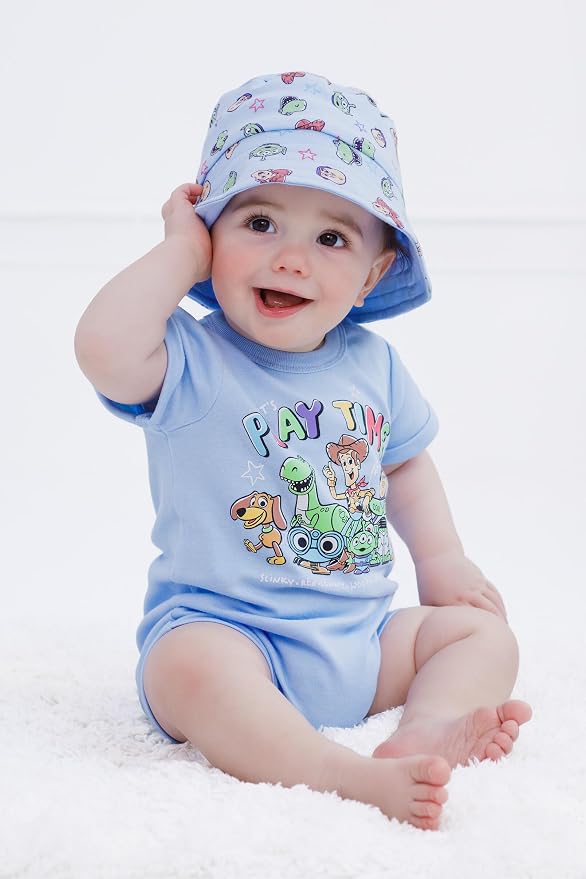 Disney Baby Boys' 2-Piece Romper and Bucket Hat Set Newborn to Infant - Image 2