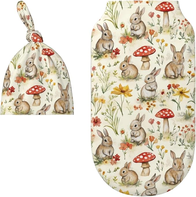 Easter Bunny Mushroom Swaddle Blankets Soft Receiving Blanket Baby Swaddle Wrap - Image 2