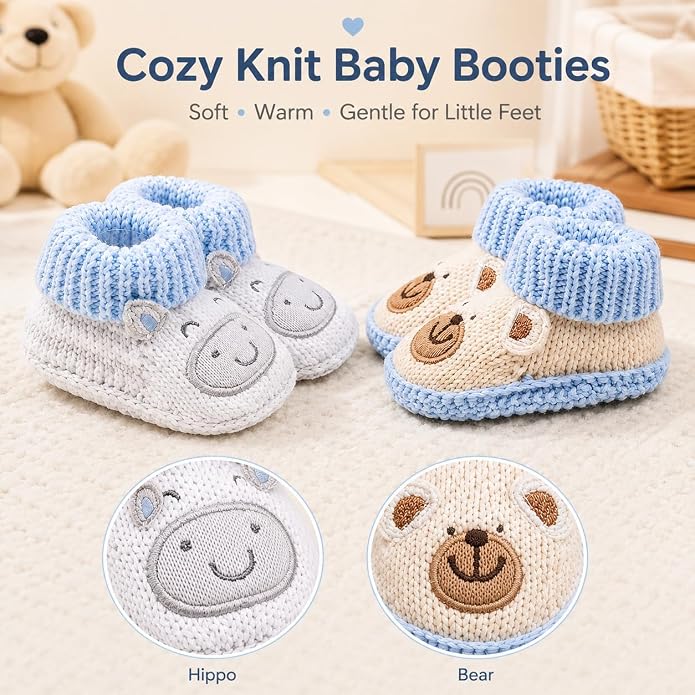 2 Pairs Baby Booties Newborn First Walkers Cozy Shoes Warm Knit Soft Booties - Image 5
