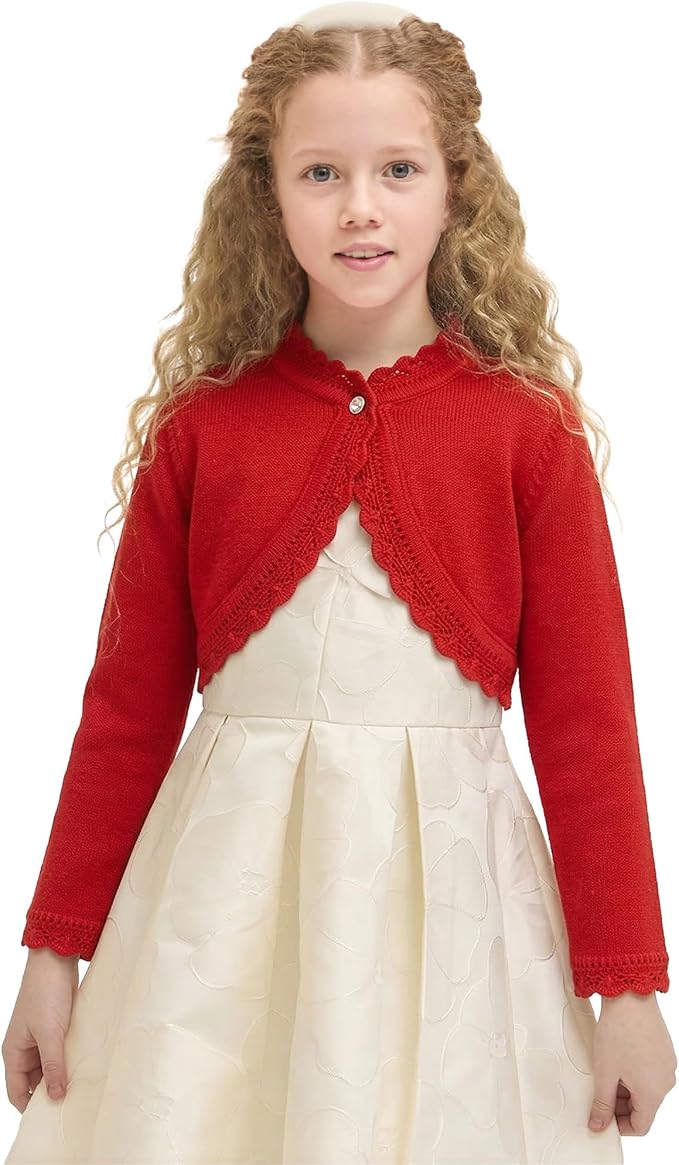 Lilax Little Girls' Knit Long Sleeve Button Closure Bolero Cardigan Shrug - Image 5